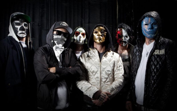 The Hollywood Undead band wears distinct masks in a dark setting, HD Desktop Wallpaper