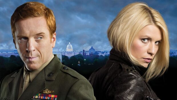 The Homeland Wallpapers show two characters standing back to back with the city in the background, HD Desktop Wallpaper