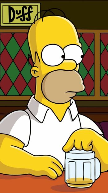 Homer Simpson is sitting at a bar holding a glass with a small amount of drink, HD Phone Wallpaper
