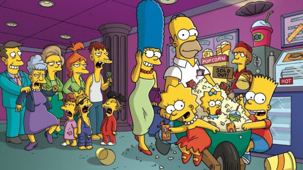 Homer Simpson wallpapers show the family enjoying popcorn at the theater, HD Desktop Wallpaper