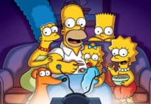 Homer Simpson family watching TV together in the living room, 4K Desktop Wallpaper