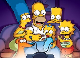 Homer Simpson family watching TV together in the living room, 4K Desktop Wallpaper