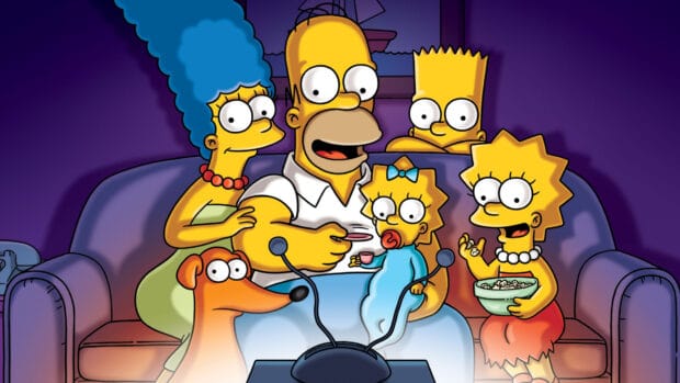 Homer Simpson family watching TV together in the living room, 4K Desktop Wallpaper