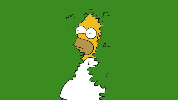 Homer Simpson is peeking through green bushes with a curious expression, HD Desktop Wallpaper