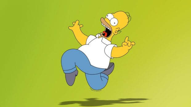 Homer Simpson jumping excitedly with a green background, HD Desktop Wallpaper