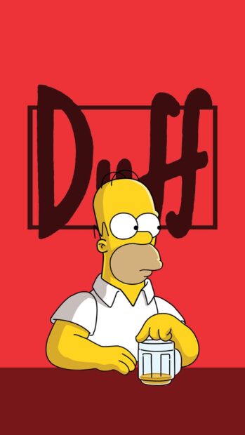 Homer Simpson is sitting with a glass of Duff beer against a red background, HD Phone Wallpaper