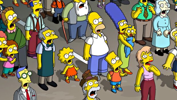 Homer Simpson wallpapers showing the Simpson family and other characters with surprised expressions, HD Desktop Wallpaper