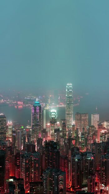 The Hong Kong skyline at night is filled with illuminated skyscrapers and vibrant city lights, HD Phone Wallpaper