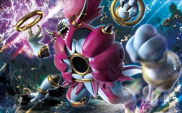 The Hoopa character is surrounded by magical rings in a dynamic scene, HD Desktop Wallpaper