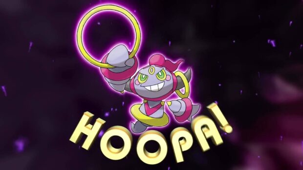 Hoopa Wallpapers shows the mythical Pokémon with glowing rings and a dark background, HD Desktop Wallpaper