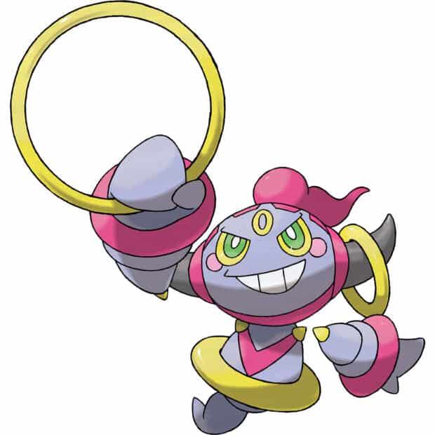 Hoopa wallpapers features a mischievous character holding golden rings, HD Mobile Wallpaper