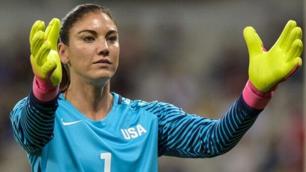 Hope Solo is focused and ready during the soccer match, HD Desktop Wallpaper