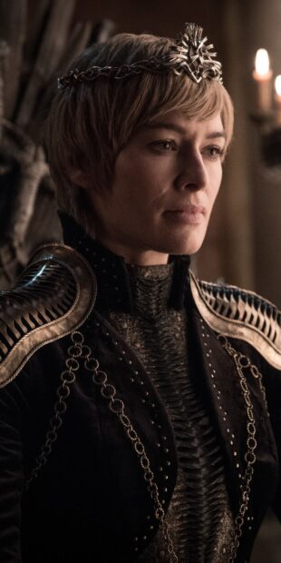 A close up portrait of a House Lannister leader wearing a crown and regal attire, HD Mobile Wallpaper