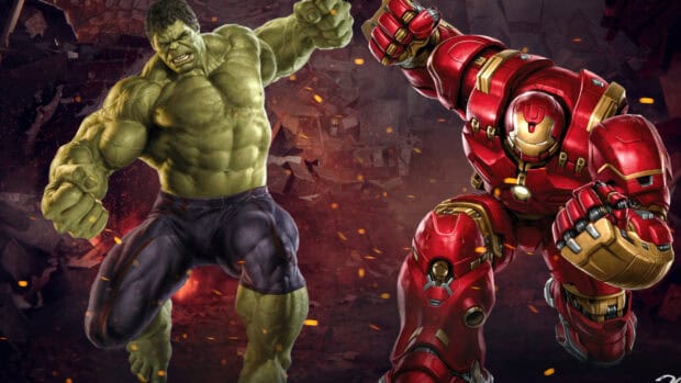 Hulkbuster and Hulk are ready to battle in a dramatic scene, HD Desktop Wallpaper