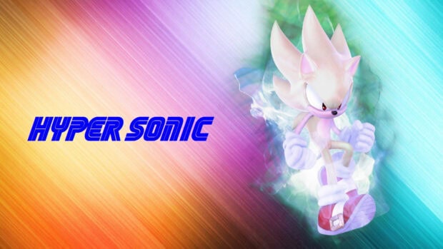 The Hyper Sonic character glows with power and energy in this dynamic digital art, HD Desktop Wallpaper