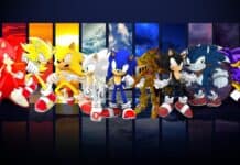 Hyper Sonic wallpapers showing various forms of the character in a colorful setting, 2K Desktop Wallpaper