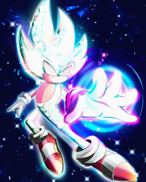 Hyper Sonic glows brightly with cosmic energy in a space backdrop, HD Desktop Wallpaper