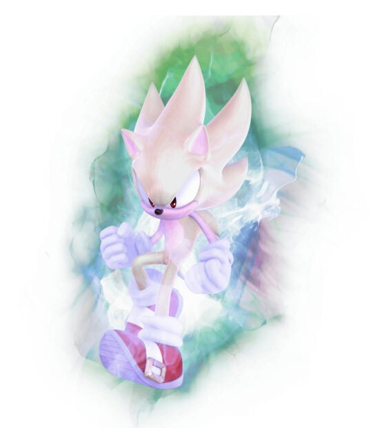 Hyper Sonic stands with clenched fists surrounded by energy glow, HD Mobile Wallpaper