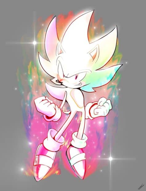 Hyper Sonic displays intense glowing colors with a fierce expression, HD Mobile Wallpaper