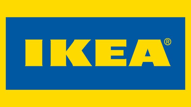 The Ikea logo displays yellow letters on a blue background with a yellow frame, 4K Desktop Wallpaper