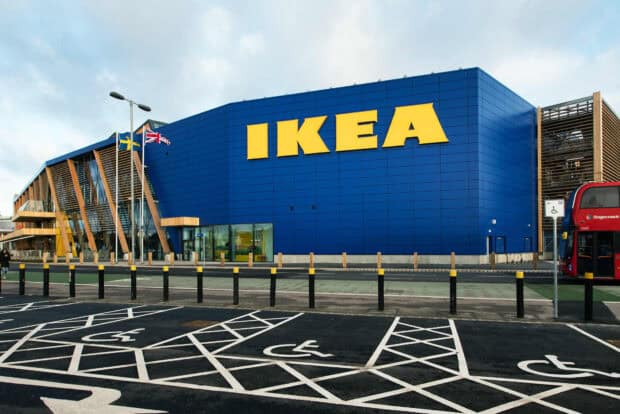 The Ikea building features blue panels with bold yellow letters and a clear sky, HD Desktop Wallpaper