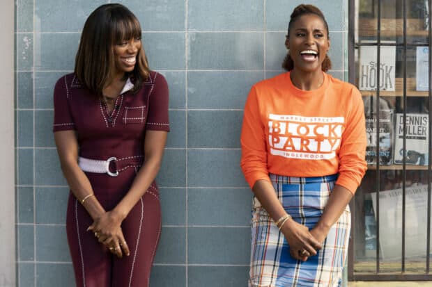 Two women from Insecure TV series smiling together, HD Desktop Wallpaper