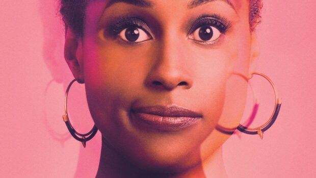 A close up of a woman’s face from Insecure tv series with a pink background, HD Desktop Wallpaper