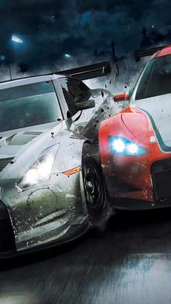Two racing cars collide dramatically in the middle of the race, HD Mobile Wallpaper