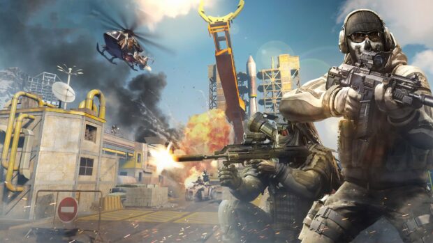 Two soldiers engage in a heated firefight during a shooter game, 4K Desktop Wallpaper