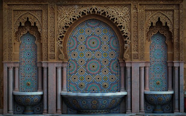 An ornate Moroccan mosaic archway with detailed colorful tile patterns, HD Desktop Wallpaper
