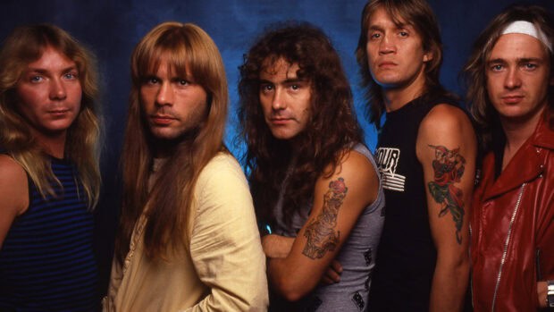 The Iron Maiden band members pose together for a promotional photo, HD Desktop Wallpaper