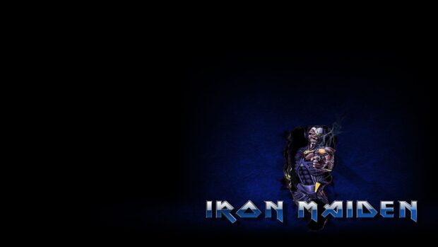 The Iron Maiden band logo features Eddie pointing with a dark blue background, 4K Desktop Wallpaper