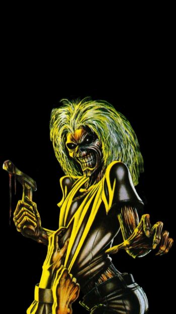 The Iron Maiden band mascot holds a bloody axe with a menacing grin, HD Phone Wallpaper