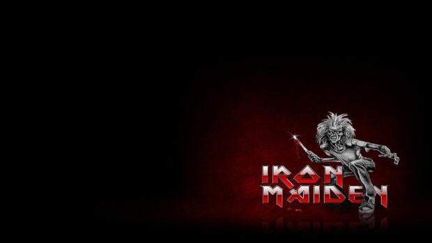 The Iron Maiden band features Eddie in an action pose with a dark red background, 4K Desktop Wallpaper