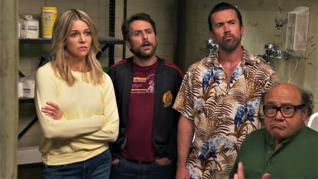 The main cast of Its Always Sunny In Philadelphia are seen with serious expressions in a room, HD Desktop Wallpaper
