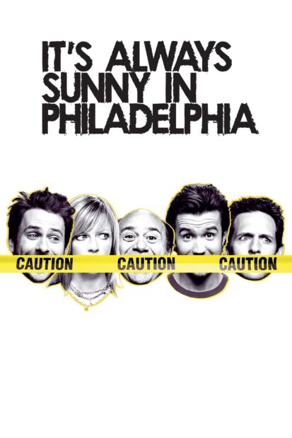 The main cast of Its Always Sunny In Philadelphia with caution tape, HD Mobile Wallpaper