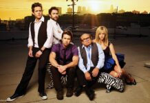 The Its Always Sunny In Philadelphia cast poses together on a rooftop at sunset, HD Desktop Wallpaper