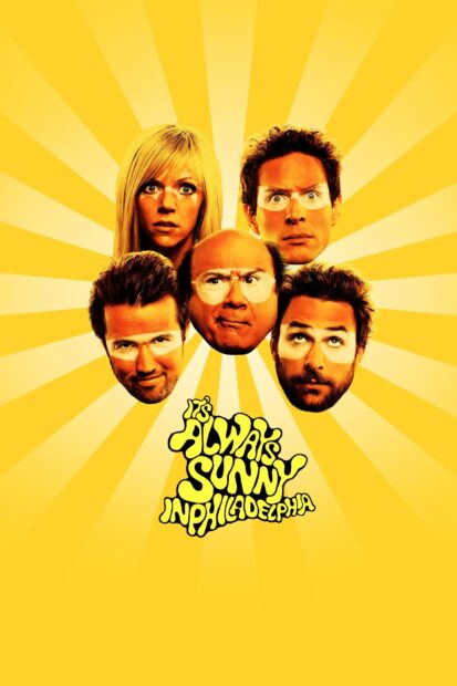 The cast of Its Always Sunny in Philadelphia is shown with a bright yellow background, HD Mobile Wallpaper