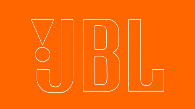 The image shows a bright orange background with the JBL logo outlined in white, HD Desktop Wallpaper