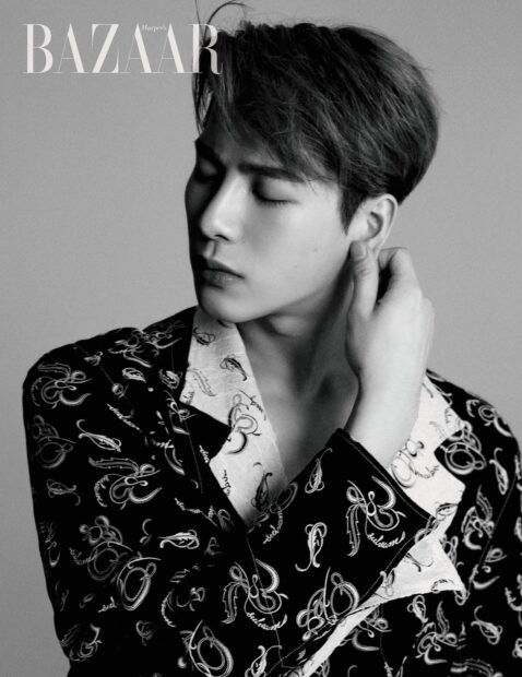 Jackson Wang wallpapers show him with eyes closed and hand near ear, HD Desktop Wallpaper