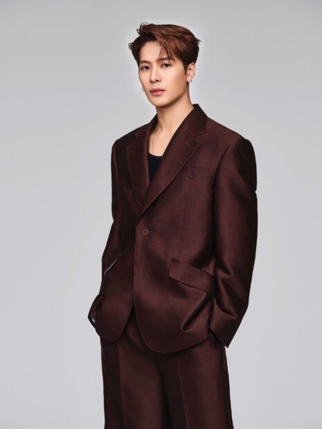 Jackson Wang is wearing a dark brown suit in this portrait, 2K Mobile Wallpaper