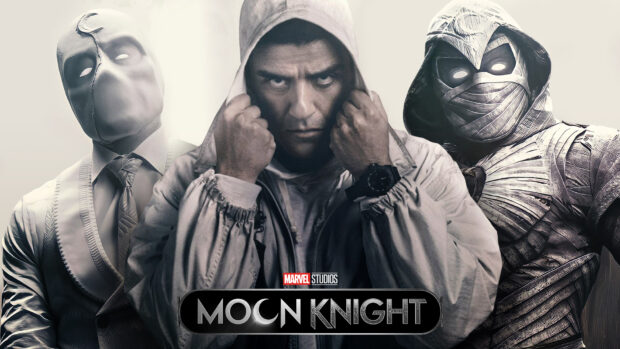 Jake Lockley stands in a hooded jacket between two masked figures from Moon Knight, HD Desktop Wallpaper