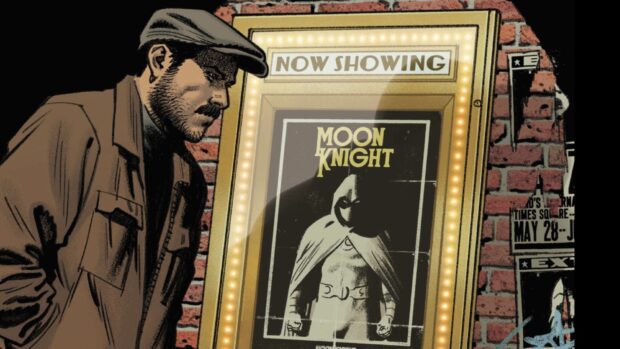 Jake Lockley stares at a Moon Knight poster outside a theater, HD Desktop Wallpaper