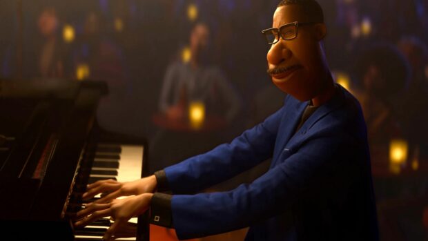 A jazz musician is playing the piano in a lively club scene from Pixar Wallpapers, 4K Desktop Wallpaper