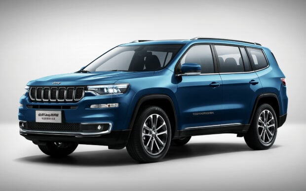 A blue Jeep Commander SUV is shown from the side on a white background, HD Desktop Wallpaper