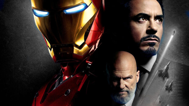 Jeffrey Bridges and Iron Man are shown in a dramatic and intense scene from the movie, HD Desktop Wallpaper