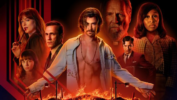 Jeffrey Bridges wallpapers showing a group of characters in intense lighting and fiery background, 4K Desktop Wallpaper
