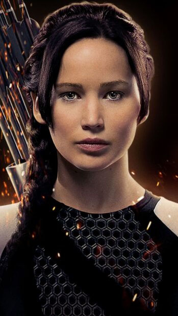 Jennifer Lawrence in The Hunger Games wears a black outfit with a bow and arrow quiver, HD Phone Wallpaper