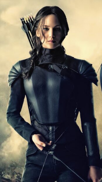 Jennifer Lawrence is dressed in combat gear holding an arrow in this tribute to The Hunger Games, HD Mobile Wallpaper