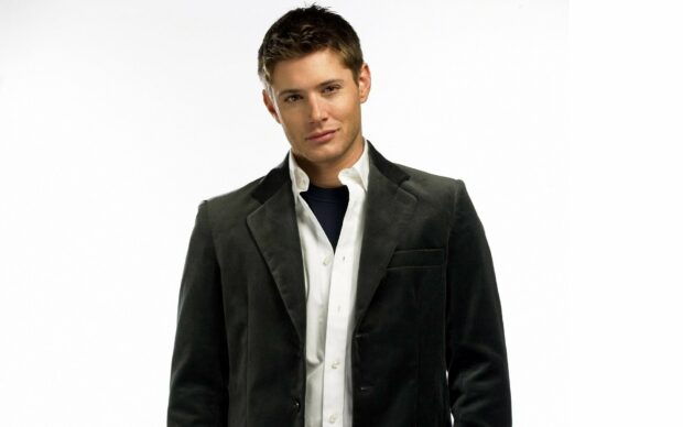 Jensen Ackles wears a black jacket over a white shirt in a casual portrait, HD Desktop Wallpaper